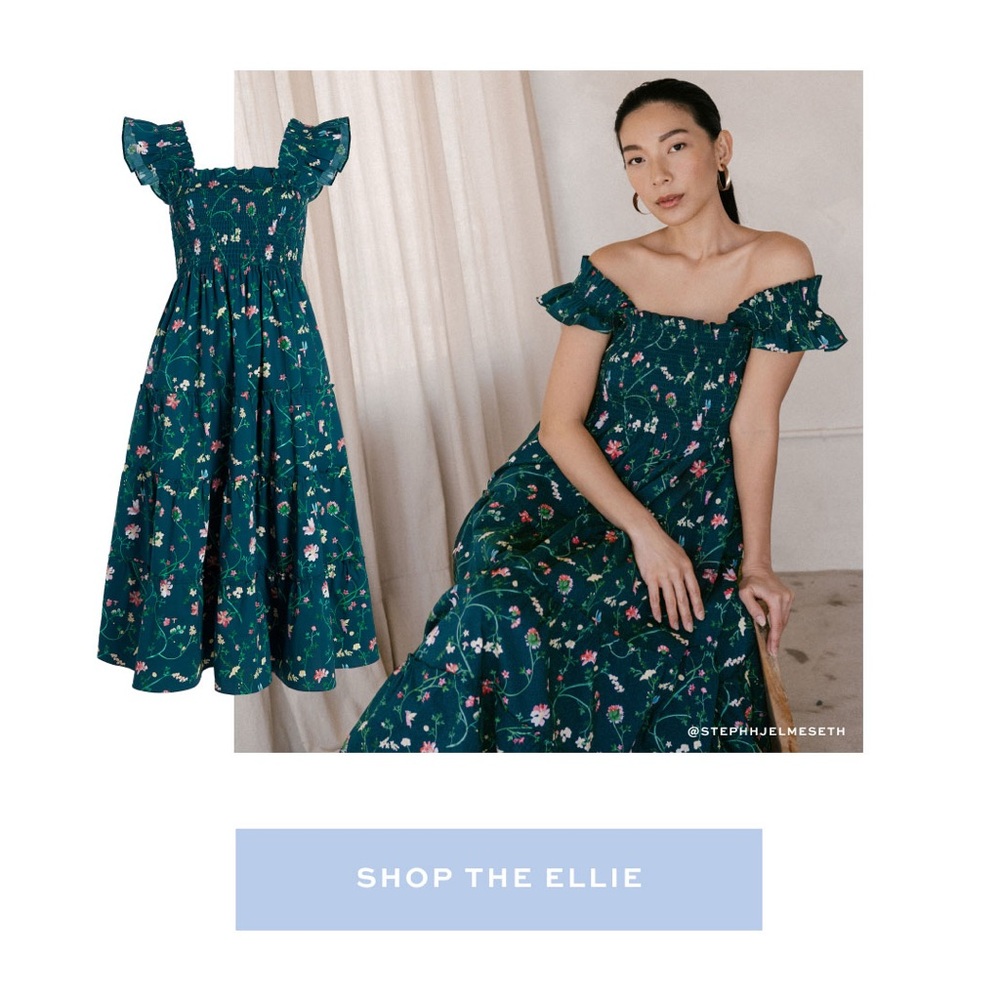 Hill House Teal Floral Midi Dress with Pink & White Accents - Picture 3 of 10